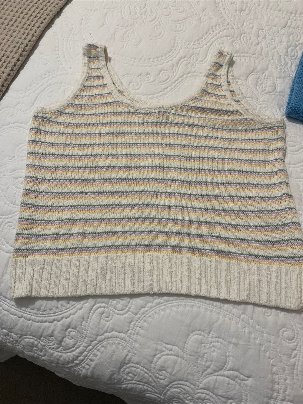 LOFT Cream Knit Tank with Pastel Stripes